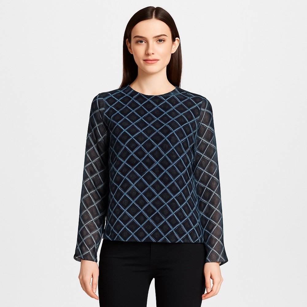 WHO WHAT WEAR Geometric Sheer Long Sleeve Blouse XS